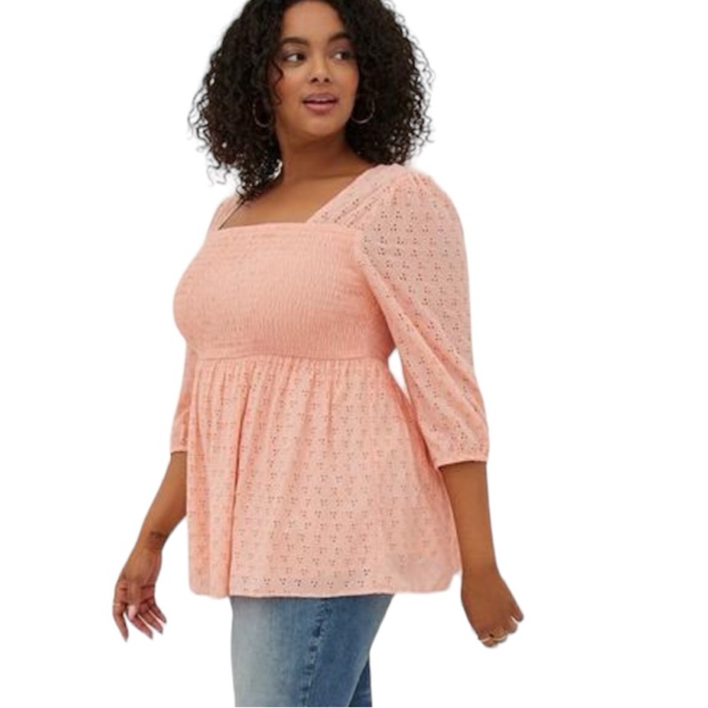 Torrid Pink Eyelet Babydoll Top (Size Large)